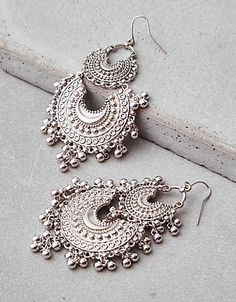 AEO SILVER 2 TIER BOHO EARRING Oxidised Silver Jewelry, Indian Jewelry Earrings, Boho Earring, Silver Jewellery Indian, Indian Jewellery Design Earrings