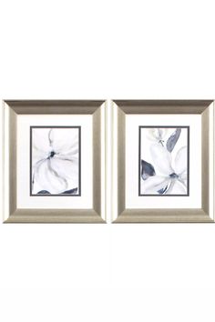 two framed pictures with white flowers on them