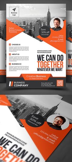 an orange and black business brochure is shown in this graphic style, with the words we can do together whatever we want