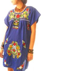 Embroidered Tunic Dress Mexican Dress Handmade Folk Native Art Aida Coronado Collection Size Small- Medium Kimono Sleeves Beach Cover For Summer Mall Shopping Or Party Festaa Festivala Burning Man Coachella Casual Or Formal Days And Holidasy Dress It Up Oe Down Bohemian Blue Dresses With Geometric Embroidery, Blue Bohemian Dress With Geometric Embroidery, Traditional Blue Dress With Geometric Embroidery, Blue Spring Dress With Embroidered Border, Blue Dresses With Embroidered Border For Spring, Spring Blue Dresses With Embroidered Border, Blue Dress With Embroidered Border For Festival, Blue Dress With Embroidered Border For Spring, Blue Floral Print Embroidered Summer Dress