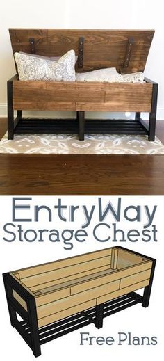 the entryway storage chest is made out of wood