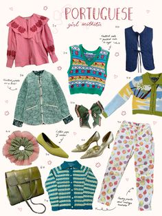 A sustainable edit of hand-picked secondhand pieces inspired by the Portuguese girl aesthetic. 90s Clogs Outfit, Eclectic Outfits For Women Summer, Eclectic Maximalism Outfit, Portuguese Girl Style, Portuguese Girl Aesthetic, Granola Woman, Portuguese Outfits, Portuguese Style Fashion, Moodboard Aesthetic Fashion