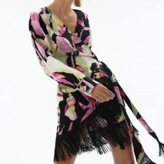 H&M Fringe-Trimmed Satin Wrap Dress Black/ Tropical Flowers Sz S, M, L Nwt H&m Spring Dress For Date Night, H&m Dress For Date Night In Spring, H&m Spring Party Dresses, H&m Party Dresses For Spring, H&m Midi Dress For Evening In Spring, H&m Midi Dress For Spring Party, H&m Midi Dress For Spring Evening, H&m Evening Midi Dress For Spring, H&m Mini Dress For Spring Party