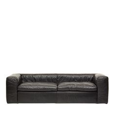 a black leather couch against a white background