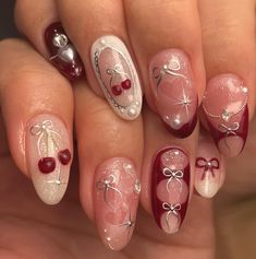 nail design by nailsbyfiona on ig Ulzzang Nails, Cherry Nail Art, Cherry Nail, Manicure Inspiration, Cherry Nails, Nails Aesthetic