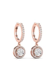 Item Code ER-7 Metal Type White Gold Metal Karat 18 kt Diamond Natural Diamond Shape Round (Illusion) Diamond Ct 1.30 ct Diamond Color FG Diamond Clarity VS Earring Length 28.4 mm Earring Width 7.5 mm Introducing the round halo illusion cut diamond gold hoop earring, a timeless and elegant pair of earrings that are sure to make a lasting impression. These earrings feature an round halo hoop design, with round halo illusion cut natural diamonds elegantly set in a polished 18K gold hoop earring .t Rose Gold Round Diamond Earrings With Halo Design, Rose Gold Round Halo Diamond Earrings, Rose Gold Diamond Earrings With Halo, Formal Rose Gold Halo Diamond Earrings, Fine Jewelry Rose Gold Halo Diamond Earrings, Rose Gold Diamond Hoop Earrings With Prong Setting, Rose Gold Hoop Diamond Earrings With Prong Setting, Rose Gold Halo Design Hoop Earrings For Gift, Rose Gold Hoop Diamond Earrings For Wedding