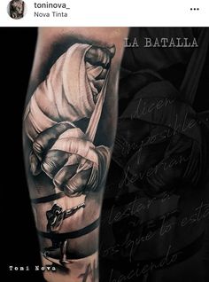 a black and white photo of a man's arm with the words la batalla on