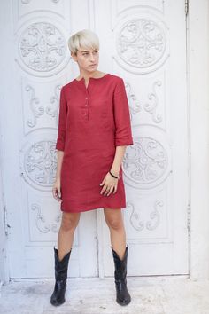 "Introducing our red linen dress, a stunning choice for any occasion. This boat neck dress exudes elegance, while the button front detail adds charm. Crafted from high-quality linen fabric, our midi dress offers comfort and style. Our petite linen dress is designed to flatter petite figures, ensuring a perfect fit. For a versatile outfit, our linen shirt dress is a great choice. The linen shift dress combines comfort and style, perfect for both casual and dressier events. Complete your wardrobe Red Linen Dress, Linen Shift Dress, Boat Neck Dress, Linen Shirt Dress, Linen Midi Dress, Button Front Dress, Versatile Outfits, Linen Dresses, Linen Dress