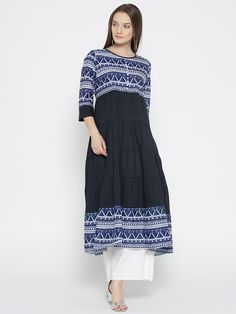 Buy HERE&NOW Women Navy & White Printed Anarkali Kurta -  - Apparel for Women from HERE&NOW at Rs. 519 Printed Anarkali, Kurtas For Women, Anarkali Kurta, Anarkali, Navy White, Navy And White, Navy, For Women, White