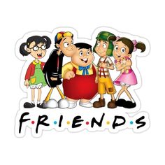 friends sticker with cartoon characters and the word friends written in large letters on it