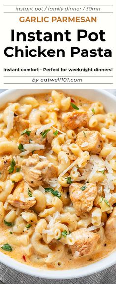 instant pot chicken pasta in a white bowl