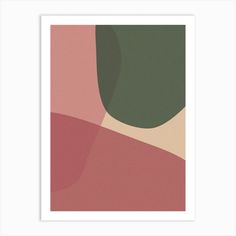 an abstract art print with pink, green and brown shapes on the bottom half of it