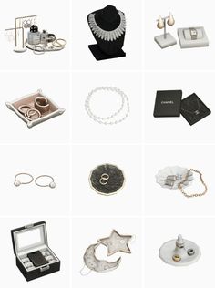 several different types of jewelry are shown in this image, including necklaces and rings