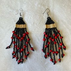 Beautiful Long Peruvian Earrings Made With Natural Sacred Seeds That Offer Protection And Guidance From Bad Vibes And Energy. These Seeds Are From Trees That Are Considered Sacred Will Nurture Your Spiritual Side And Support Your Journey Of Awakening. Ethnic Earrings Bohemian Earrings Spiritual Earrings Protection Earrings Summer Earrings Traditional Red Earrings With Black Beads, Red Earrings With Black Beads As Gift, Red Earrings With Black Beads For Gift, Adjustable Red Jewelry With Latkans, Red Beaded Drop Earrings With Latkans, Red Beaded Earrings With Latkans For Gift, Red Drop Earrings With Latkans, Elegant Red Earrings With Black Beads, Red Drop Earrings With Black Beads