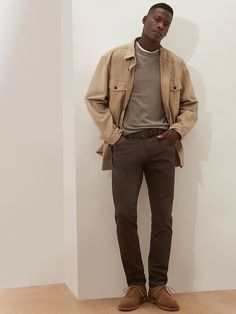 Athletic-Fit Travel Pant | Banana Republic Factory Brown Jeans Outfit, Winter Fashion Ideas, Snappy Casual, Brown Pants Outfit, Travel Pant, Travel Jeans, Mens Work Outfits, Old Money Outfit, Brown Chinos