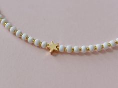 Star Seed Bead Necklace Beaded Choker Custom Beaded - Etsy White Dainty Necklace With Spacer Beads, White Necklace With Gold Beads For Gift, White Necklace With Gold Beads As Gift, Dainty White Necklace With Spacer Beads, Gift White Necklace With Gold Beads, Minimalist White Beaded Necklace For Gift, White Dainty Choker As A Gift, Minimalist White Beaded Necklace Gift, Dainty White Beaded Necklace For Gift