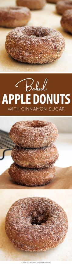 apple donuts stacked on top of each other with cinnamon sugar in the middle and bottom