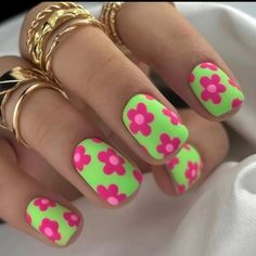 24 Count Press On Nails Square Green With Adorable Pink Floral Design Includes Jelly Glue And Nail File New Summer Nails 2024 Trends Square, Mani Ideas, Retro Nails, May Nails, Minimalist Summer, Green Nail Designs, Gel Nails Diy, Pink Nail Art, Nails Square