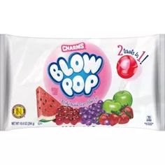 a bag of gummy's blow - pops with fruit on the front and side