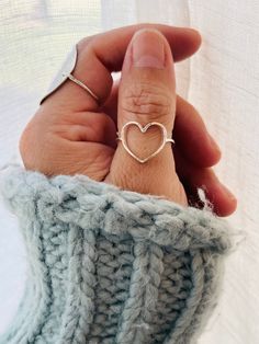 Open Heart Ring, Heart Ring, Silver Heart Ring Open Heart Ring, Mother Jewelry, Large Heart, Handmade Heart, Minimal Jewelry, Lovely Ring, Open Heart, Dainty Jewelry, Pretty Jewellery