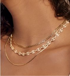 Trendy Layered Figaro Chain Necklace, Chic Layered Necklace With Figaro Chain, Figaro Chain Metal Necklace, Adjustable Figaro Chain Necklace, Chain Gold Necklace, Luv Aj, Herringbone Chain, Clasp Necklace, Chain Gold