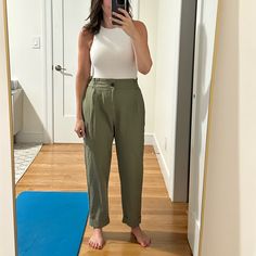 Olive Linen Blend Trouser With Loose Fit Styling Green Trousers, Olive Green Linen Pants Outfit, Olive Linen Pants, Green Trousers Outfit, Green Linen Pants, 2024 Wardrobe, Linen Pants Outfit, Trouser Outfit, Zara Jumpsuit