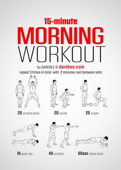 the 15 minute morning workout poster shows how to do an exercise with one hand and two hands