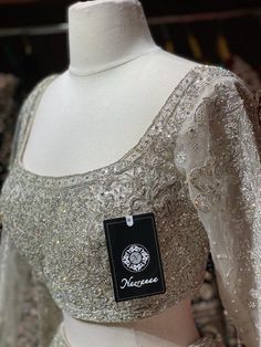 The Bespoke Ultimate Bling Collection UB-20 – Nazranaa Silver Colour Blouse Designs Latest, Silver Blouse Designs, Indian Wedding Dress Bridal Lehenga, Sparkle Blouse, Netted Blouse Designs, Silver Blouse, Latest Blouse Designs Pattern, Full Sleeve Blouse, Indian Outfits Lehenga