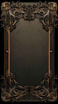 an ornate frame with gold trimmings on a black background, in the shape of a rectangle