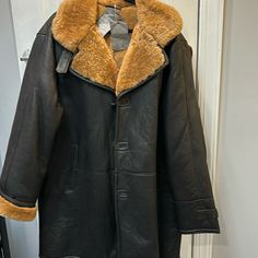 Genuine, 100% Leather Shearling Coat Brown Size Xxxl (Size Is Cut A Little Small) Very Nice And Very Warm Sheepskin Long Sleeve Fur Coat For Work, Designer Winter Outerwear With Faux Fur Lining, Designer Shearling Outerwear For Work, Shearling Long Coat For Work, Sheepskin Leather Jacket With Faux Fur Lining For Work, Designer Sheepskin Outerwear For Winter, Sheepskin Long Coat Outerwear For Work, Long Sheepskin Coat For Work, Sheepskin Long Coat For Work