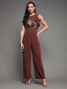 Burgundy Embellished Sequinned Solid Frilled Jumpsuit (Copy) VitansEthnics Festive Chic Fitted Jumpsuits And Rompers, Sangeet Jumpsuit, Embellished Fitted Sleeveless Jumpsuits And Rompers, Festive Glamorous Jumpsuits And Rompers, Fitted Sleeveless Embellished Jumpsuits And Rompers, Brown Stretch Jumpsuits And Rompers For Party, Indo Western Jumpsuits For Women, Chic Brown Jumpsuits And Rompers For Party, Ethnic Jumpsuit Indian