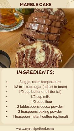 a recipe for marble cake with instructions on how to make it and what to use it