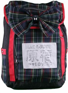 This is for a brand new with tags Gwen Stefani Harajuku Lovers Black Green Red Yellow Plaid Rucksack Backpack Harajuku Lovers Rucksack Backpack offers style and convenience. The outside features a plaid print with a drawstring closure and front zip pocket.  Measures approximately 17" x 12" x 6" Shell-100% Cotton Lining-100% Black and white checkered / Lining 100% Polyester lining Drawstring closure Plaid Print With Large Bow Attached Drawstring Closure Checkerboard interior Front Zip Pocket Plai Harajuku Style Backpack For Back To School, Harajuku School Backpack With Zipper Closure, Harajuku Style School Backpack With Zipper Closure, Harajuku Style School Backpack With Zipper, Harajuku Style Student Backpack, Red Bag For Back To School Streetwear, Red Backpack For Streetwear, Red Bags For Back To School Streetwear, Harajuku Style Streetwear Backpack