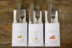 three forks and two napkins with food on them