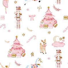 a white background with pink and gold christmas wallpaper