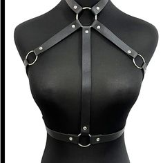 Ring Linked Harness Belt Product Measurement Width:0.7 Inch, Length:39.4 Inch Full Body Leather Harness Women, Leather Harness Aesthetic, Harness Outfit Ideas, Body Harness Fashion, Mammon Cosplay, Ladybug Suit, Woman Harness, Harness Aesthetic, Harness Fashion Women