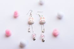 "♥ White bunny machine earrings ♥ Cute dangles with fun, colorful candy dangle parts. Perfect for kawaii bunny jewelry lovers! ♥ Hypoallergenic 925 sterling steel earring hooks ♥ Lightweight and easy to wear ♥ Size: 2.5\" ♥ Material: 3d printed See more earrings at my shop: etsy.com/shop/sehreensartlab" White Kawaii Jewelry With Cute Design, Handmade White Harajuku Jewelry, Sweet White Jewelry With Cute Design, Harajuku Style Handmade White Jewelry, Silver Hypoallergenic Kawaii Earrings, Hypoallergenic Silver Kawaii Earrings, Kawaii Dangle Earrings With Ear Wire, Handmade Kawaii Silver Earrings, Kawaii Silver Dangle Earrings