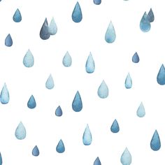 blue watercolor rain drops on white background for wallpaper, fabric or paper design