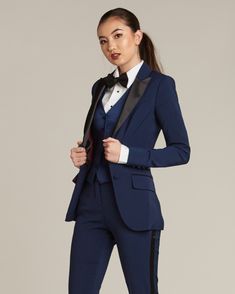 Navy & Black Peak Lapel Tuxedo Jacket - Women’s Tuxedo Suits | girls prom tuxedo | gal tux | Wedding Party, Bridesmaids Fitted Tuxedo Blazer For Evening, Fitted Tuxedo Style Outerwear, Tailored Elegant Blazer For Gala, Elegant Tailored Blazer For Gala, Tuxedo Style Tailored Blazer For Gala, Tailored Tuxedo Blazer For Gala, Fitted Tuxedo Blazer For Night Out, Tailored Elegant Tuxedo For Gala, Tuxedo Suit With Notch Lapel For Night Out