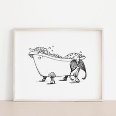 a black and white drawing of a bathtub filled with bubbles