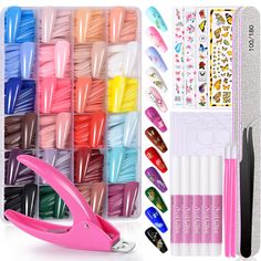 PRICES MAY VARY. VALUABLE FALSE NAIL KIT:Comes with everything needed to diy a manicure, 576pcs press on nails(24 colors), 10g false nail tips glue, 5 sheets 120pcs adhesive nail tabs, 4 Sheets nail stickers(butterflies&flowers), 1pcs nail clipper, 2pcs 100/180 nail files, and 2pcs cuticle pushers and 1pcs pick up tweezer. This value fake nails set are great for both professional nail specialist or nail art practice.A perfect tool/gift for nail art lovers! COLORFUL PRESS ON NAILS:The prepainted Nail Tips Coffin, Ballerina Coffin, Cuticle Pushers, Fake Nails Long, Long Press On Nails, Acrylic Nail Kit, Coffin Press On Nails, Nails Set, Fake Nails With Glue