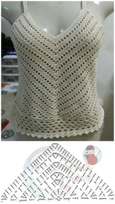 a crocheted tank top is shown next to an image of the back of it