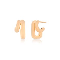 Double Gold Jumbo Huggie Earring in 14k rose gold Two Piercings, Second Piercing, Huggie Earring, Jewellery Box Making, Signature Jewelry, Gold Earring, Huggie Hoop Earrings, Simple Elegance, Rose Gold Color