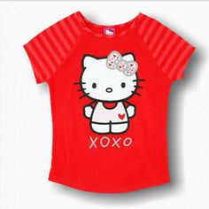 a red shirt with a hello kitty on it