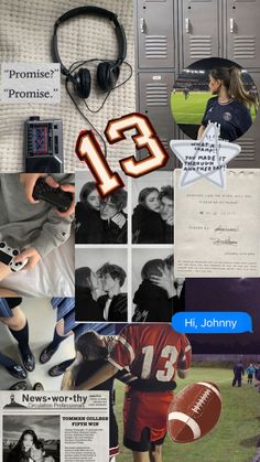 collage of sports photos with the number 13 on it and people in background holding video game controllers