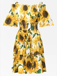 Dolce & Gabbana Sale Women - Sendegaro Sunflower Dress, Dolce Gabbana Dress, Beige Bag, Sunflower Print, Print Models, Mid Length Dresses, Dolce & Gabbana, Flower Dresses, Dress Materials