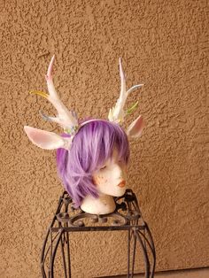 This listing is for a translucent set of antlers painted in spring style pastels and ears, attached to a plain .5 inch black or white headband. Ultra Realistic, Ultra Light Weight 3D printed Fantacy Crystal Ice antlers measure at about 9.5 inch length included are plastic ears covered in faux fur like fabric. Available in many other colors. Convo your ideas. Processing time is 3-5 days however the closer it gets to Christmas the processing time is longer as we get a lot of orders at the same tim Halloween Cat Ears Cosplay Costume, Themed Costume Hat With Cat Ears, Fantasy Cosplay Costume For Carnival, Cat Ears Hats And Headpieces For Cosplay, Cat Ears Costume Hats For Cosplay Events, Cat Ears Costume Accessories For Cosplay Carnival, Halloween Costume Hats With Ears, Halloween Costume Accessories Bunny Ears, Horned Fantasy Headpiece For Cosplay