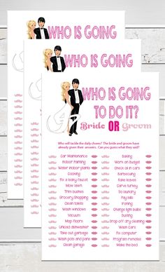 the bachelor party game is shown in pink and white with two brides on it