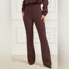 Marciano By Guess Women’s Chloe Flared Stretch Pants Dark Brown Sz 6 Nwt Retail Price $220 Move From Office To Dinner In Retro Elegance. Featuring Sleek Flared Bottoms, High-Rise Waist And Side Zip Closure. High-Rise Stretch Measurements Approx Laying Flat Waist 14” Front Rise 12.5” Hips 21” Inseam 34” Leg Opening 10” (45) Elegant Burgundy High-waisted Wide Leg Pants, Burgundy Wide Leg Pants For Party, High Waist Burgundy Wide Leg Pants For Fall, Burgundy High Waist Wide Leg Pants For Fall, Fitted Burgundy Pants For Party, Burgundy Fitted Pants For Parties, Chic Burgundy Pants For Party, Chic Burgundy Party Pants, Non-stretch High Waist Burgundy Pants