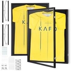 two yellow shirts are in a black frame